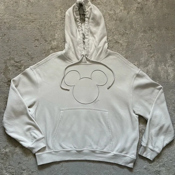Disney Mickey Mouse H&M Cream Embroider Drawstring Hoodie With Pocket Size Large - Picture 3 of 11